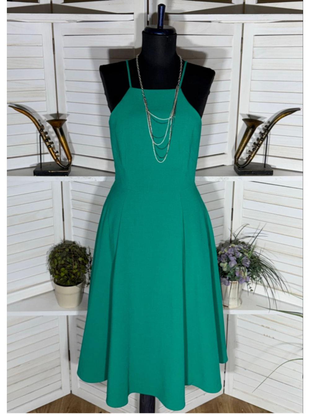 Black Halo midi dress halter full cocktail wedding guest minimalist sz 4 NWOT